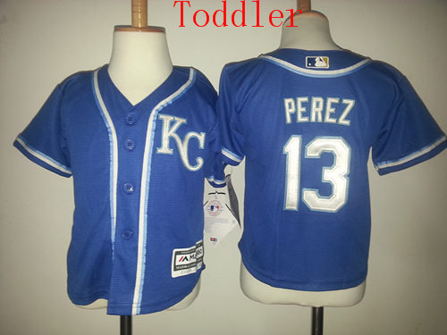 Toddler Kansas City Royals #13 Salvador Perez KC blue Alternate 2015 MLB Cool Base Jersey