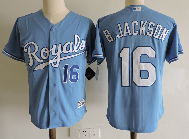 Men's Kansas City Royals #16 Bo Jackson Light Blue Cool base player Jersey