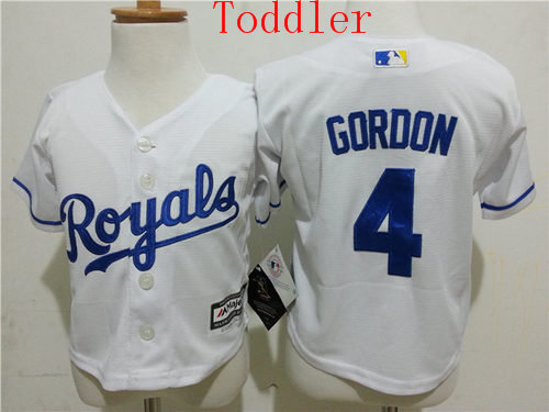 Toddler's Kansas City Royals #4 Alex Gordon White 2015 MLB Cool Base Jersey