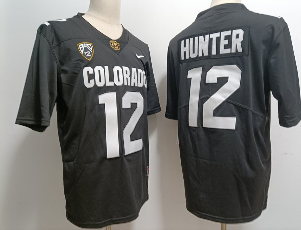 Mens Colorado Buffaloes #12 Travis Hunter 2023 Black Football Jersey