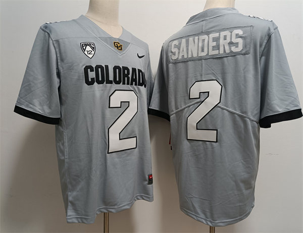 Mens Colorado Buffaloes #2 Shedeur Sanders 2023 Grey Football Game Jersey