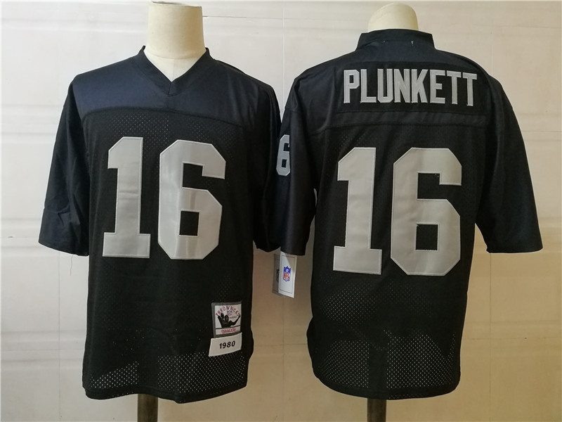 Mens Oakland Raiders #16 Jim Plunkett 1980 Black Mitchell&Ness Throwback Legacy Jersey
