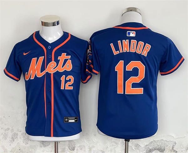 Youth New York Mets #12 Francisco Lindor Nike Royal Orange Alternate Jersey