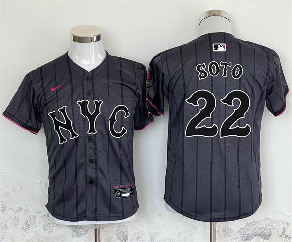 Youth New York Mets #22 Juan Soto  Nike Graphite 2024 City Connect Limited Jersey