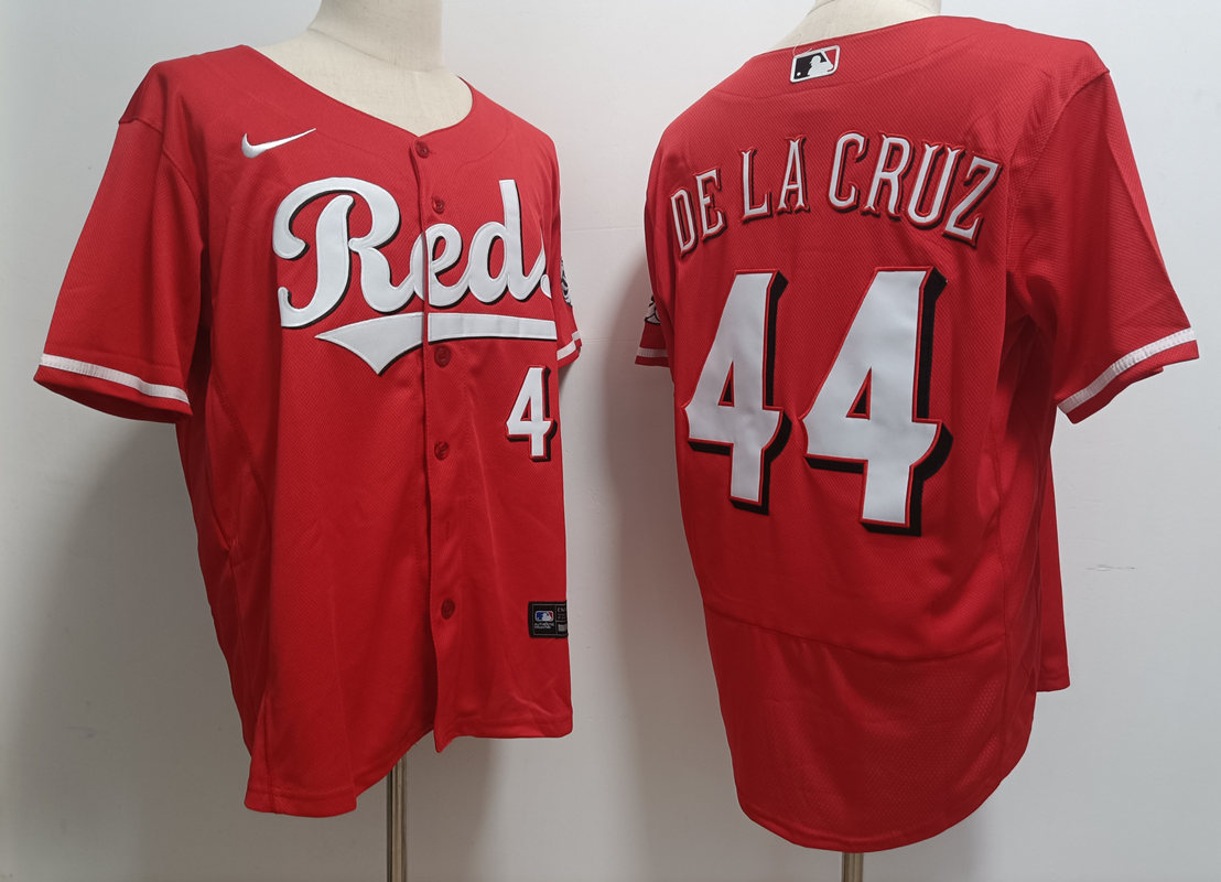 Men's Cincinnati Reds #44 Elly De La Cruz Scarlet Alternate Reds FlexBase Player Jersey