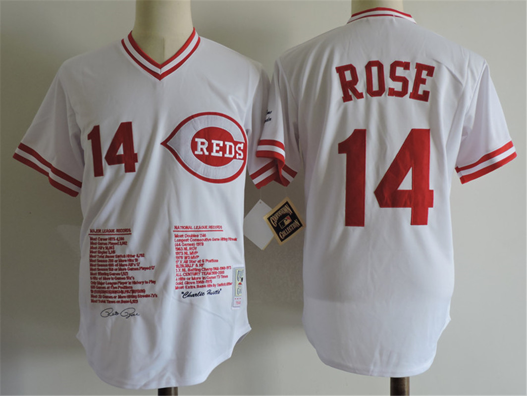 Men's Cincinnati Reds #14 Pete Rose 1990 White Pullover Jersey