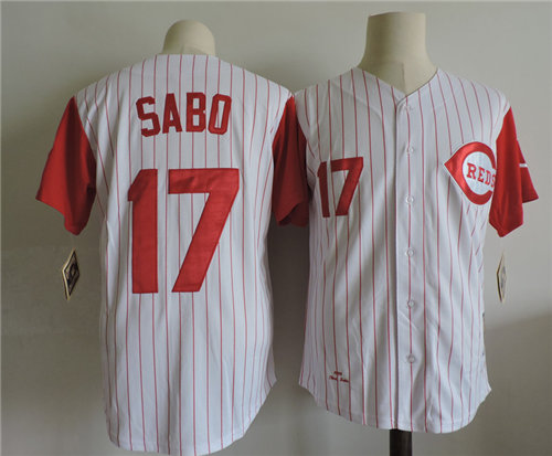 Men's Cincinnati Reds #17 CHRIS SABO 1993 Majestic Throwback Home White Baseball Jersey