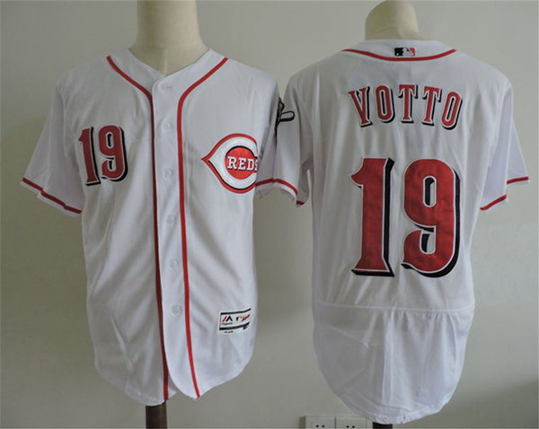 Men's Cincinnati Reds #19 Joey Votto Majestic White Flex Base baseball Jersey