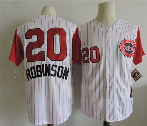 Men's Cincinnati Reds #20 FRANK ROBINSON 1960's Majestic Throwback Home White Baseball Jersey