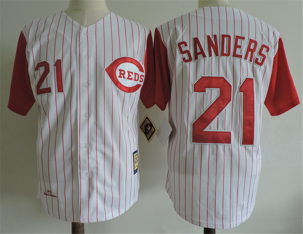 Men's Cincinnati Reds #21 DEION SANDERS 1997 Majestic Throwback Home White Baseball Jersey