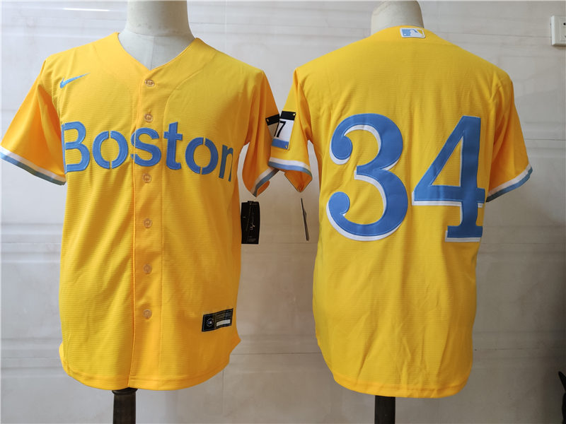 Mens Boston Red Sox Retired Player #34 David Ortiz Yellow 2021 Nike MLB City Connect Jersey