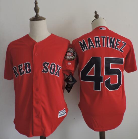 Men's Boston Red Sox Retired Player #45 Pedro Martinez Red Majestic Cool Base Jersey with 2015 HOF patch