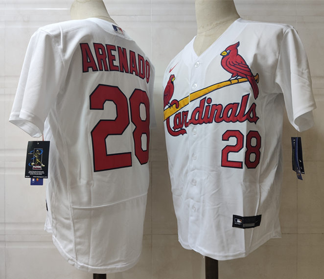 Men's St. Louis Cardinals #28 Nolan Arenado Nike White Home Flex Base Player Jersey