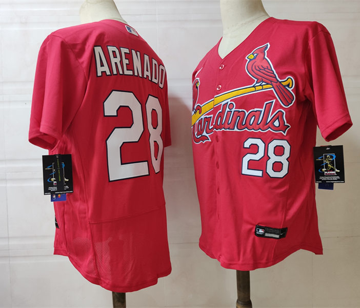 Men's St. Louis Cardinals #28 Nolan Arenado Nike Red Alternate Flex Base Player Jersey