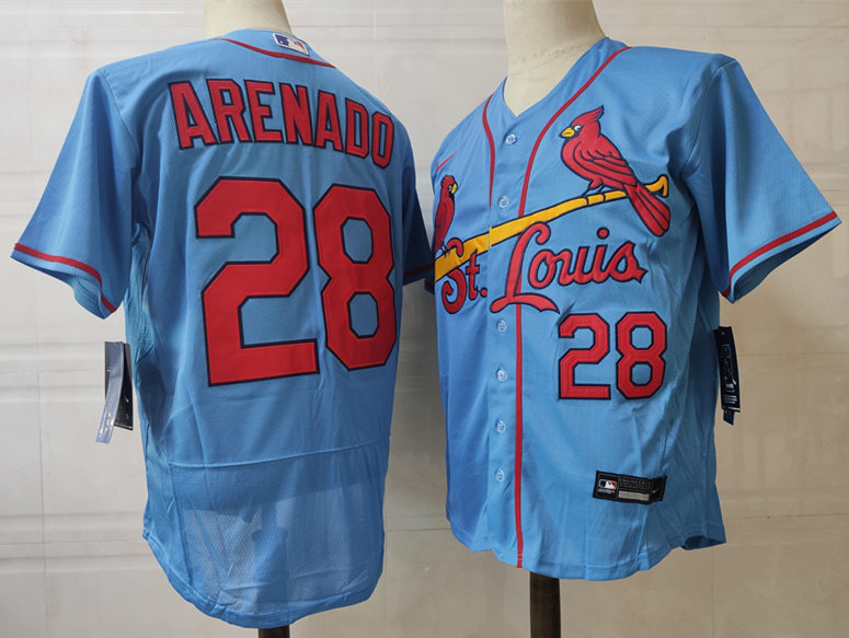 Men's St. Louis Cardinals #28 Nolan Arenado Nike Light Blue Alternate Flex Base Player Jersey