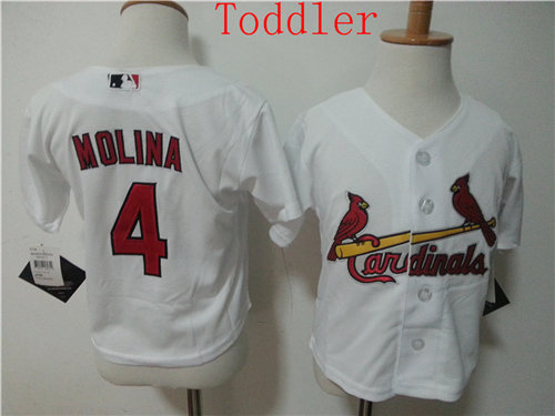 Toddler's St. Louis Cardinals #4 Yadier Molina White 2015 MLB Cool Base Jersey