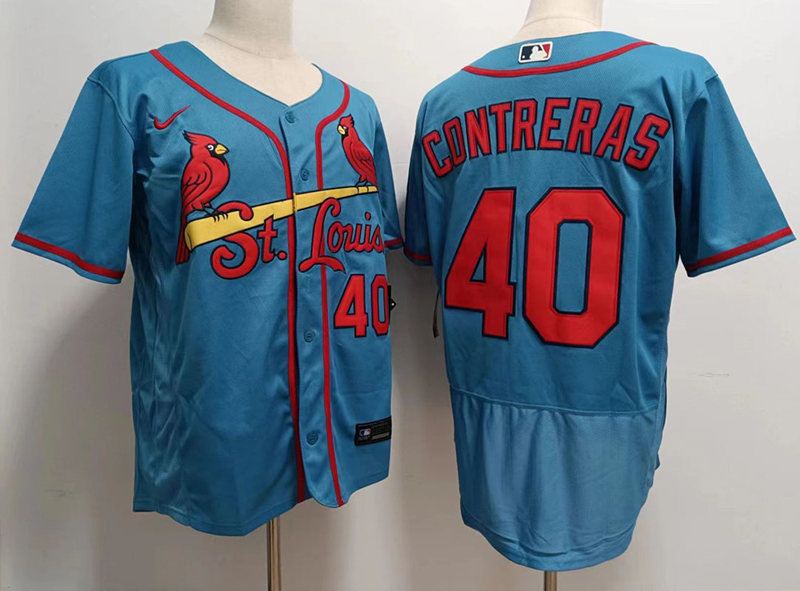 Mens St. Louis Cardinals #40 Willson Contreras Nike Light Blue Alternate FlexBase Jersey