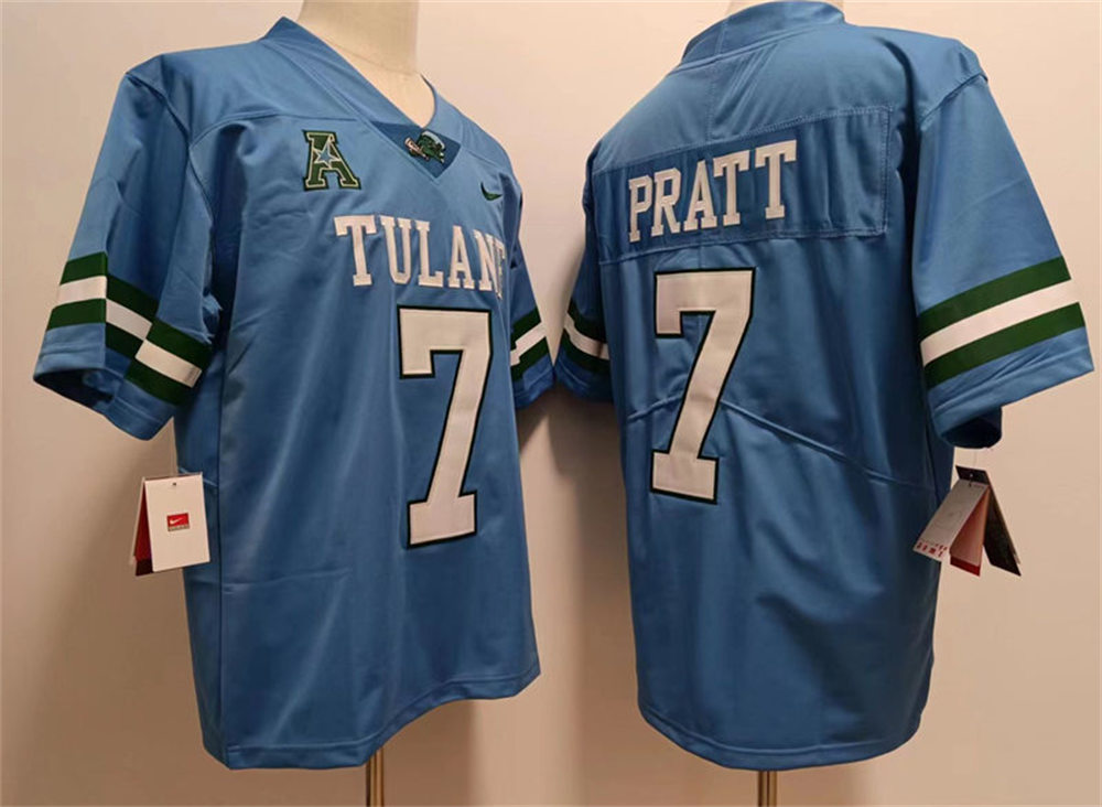 Mens Tulane Green Wave #7 Michael Pratt Nike Blue College Football Game Jersey