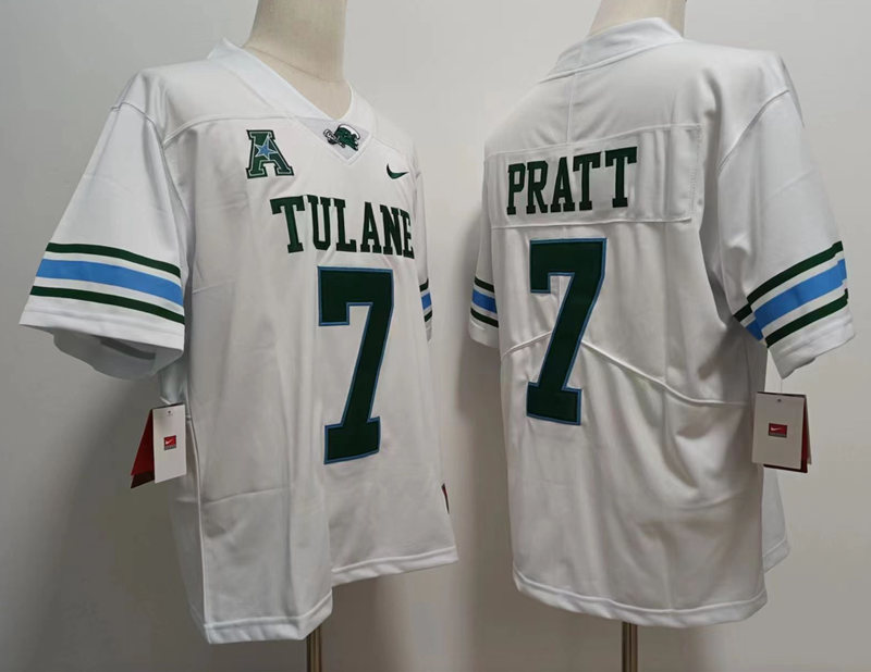 Mens Tulane Green Wave #7 Michael Pratt Nike White College Football Game Jersey