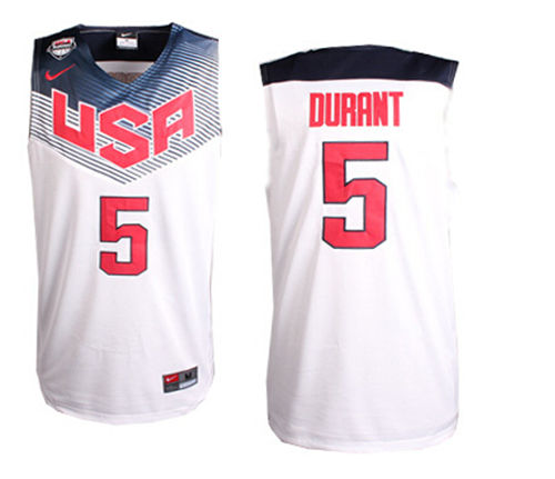 Men's 2014 FIBA Team USA Basketball Jersey #5 Kevin Durant White