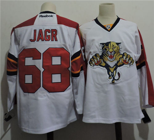 Men's Reebok Florida Panthers #68 Jaromir Jagr Away White Premier Jersey Size S-3XL