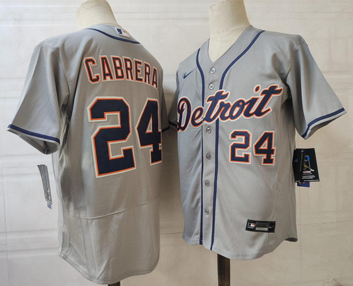 Men's Detroit Tigers #24 Miguel Cabrera Nike Gray Road Flex base Jersey