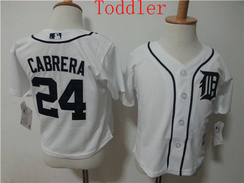 Toddler Detroit Tigers #24 Miguel Cabrera Majestic White 2015 Cool Base Jersey