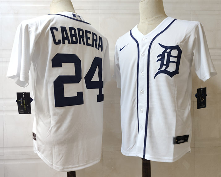 Men's Detroit Tigers #24 Miguel Cabrera  Nike White Home Cool Base Jersey