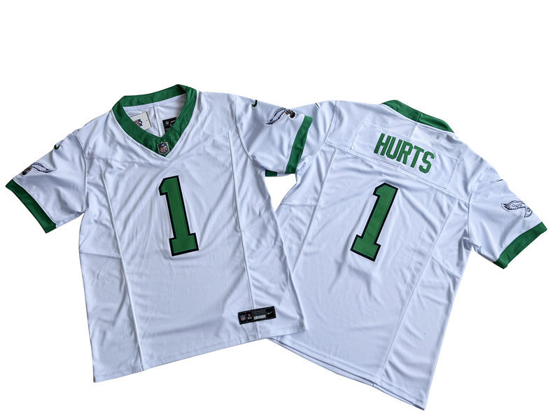Mens Philadelphia Eagles #1 Jalen Hurts White 1996 Retro Nike 2023 Vapor F.U.S.E. Limited Jersey