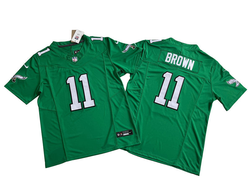 Mens Philadelphia Eagles #11 A. J. Brown 2023 Kelly Green 1996 Retro Nike Vapor F.U.S.E. Limited Jersey