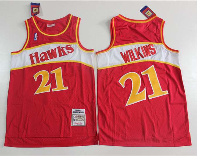 Men's Atlanta Hawks #21 Dominique Wilkins  Mitchell & Ness 1986-87 Red Hardwood Classics Jersey