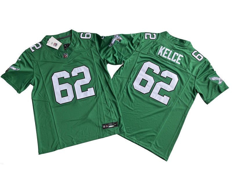 Mens Philadelphia Eagles #62 Jason Kelce 2023 Kelly Green 1996 Retro Nike Vapor F.U.S.E. Limited Jersey