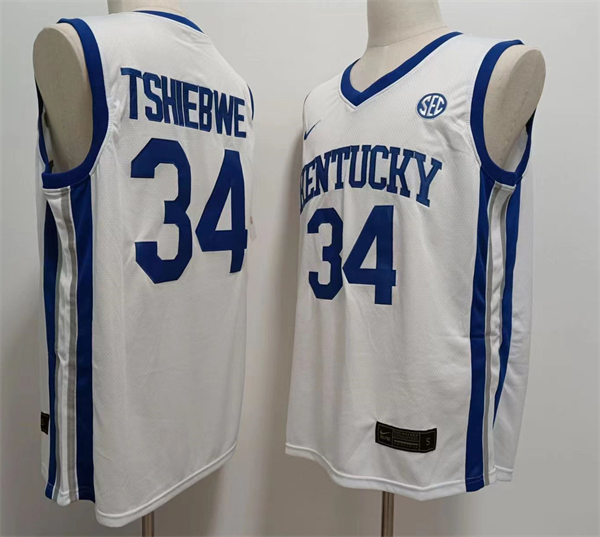 Mens Youth Kentucky Wildcats #34 Oscar Tshiebwe White Home 2022-23 College Basketball Game Jersey
