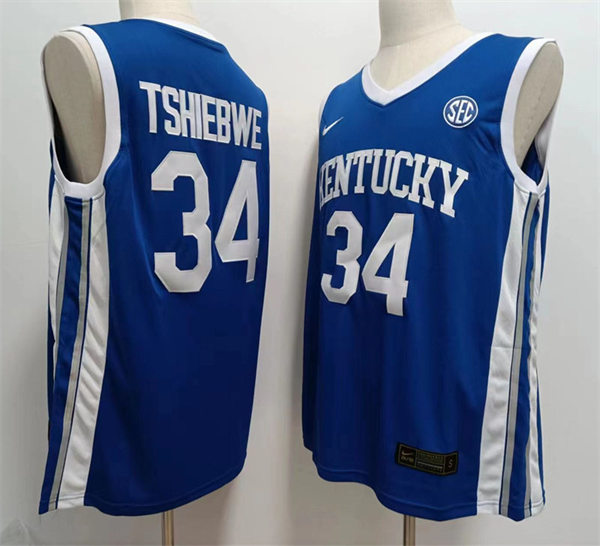 Mens Youth Kentucky Wildcats #34 Oscar Tshiebwe Royal Away 2022-23 College Basketball Game Jersey