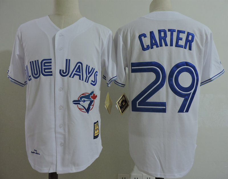 Men's Toronto Blue Jays Retired Player #29 Joe Carter 1993 White Throwback Jersey