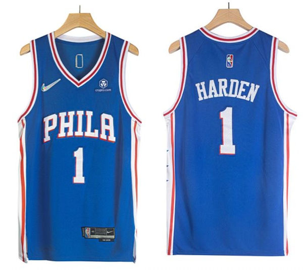 Mens Philadelphia 76ers #1 James Harden Nike Blue Icon Edition Jersey