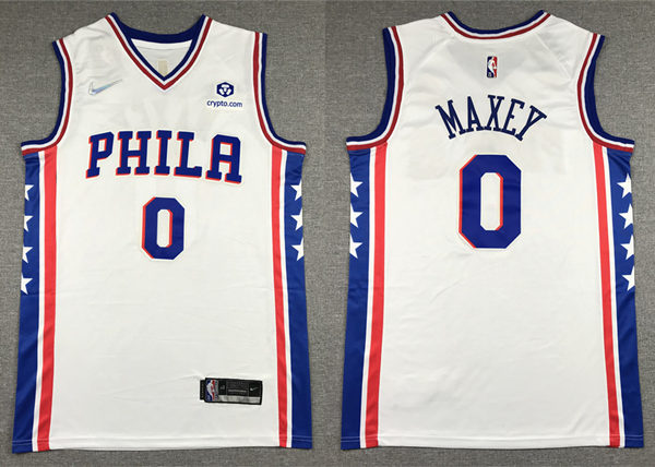 Mens Philadelphia 76ers #0 Tyrese Maxey Nike White Association Edition Jersey