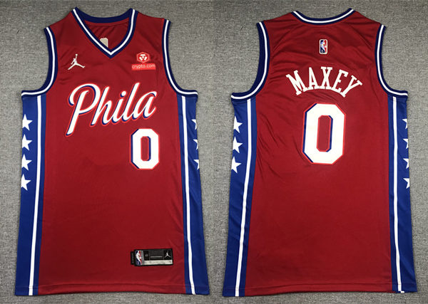 Mens Philadelphia 76ers #0 Tyrese Maxey Nike Red Statement Swingman Jersey