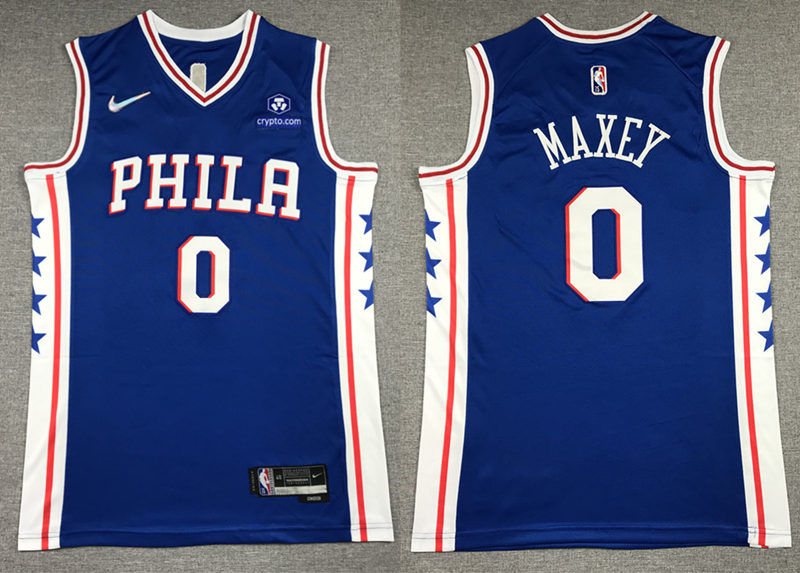 Mens Philadelphia 76ers #0 Tyrese Maxey Nike Blue Icon Edition Jersey