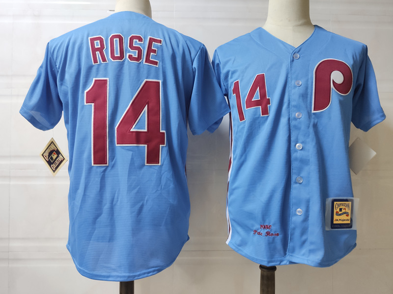 Men's Philadelphia Phillies #14 Pete Rose Blue Throwback Jersey