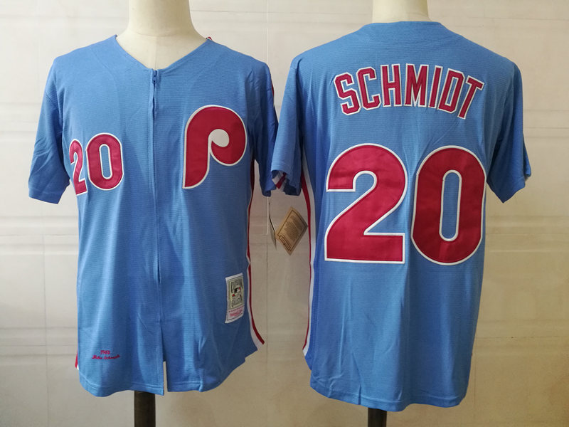 Men's Philadelphia Phillies #20 Mike Schmidt 1980 Blue zipper Throwback Jersey