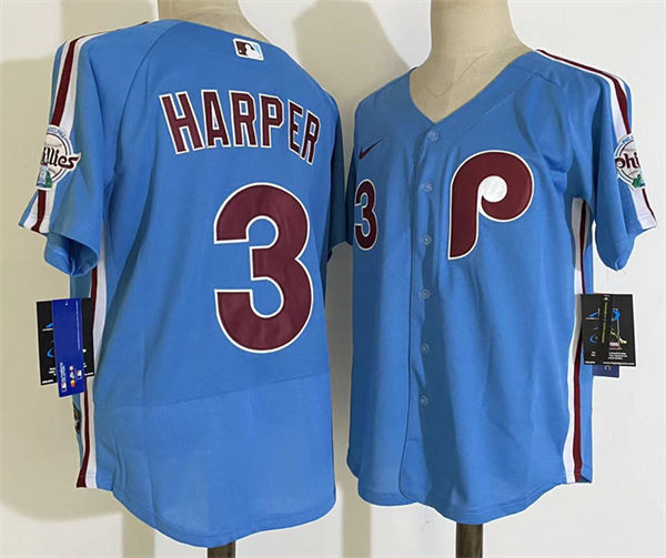 Men's Philadelphia Phillies #3 Bryce Harper Nike Light Blue Authentic Alternate Baseball Jersey