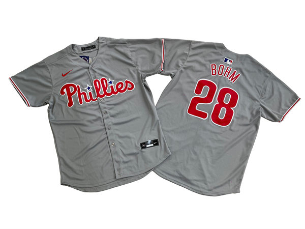 Mens Philadelphia Phillies #28 Alec Bohm Nike Gray Road Limited Player Jersey