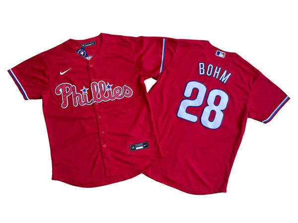 Mens Philadelphia Phillies #28 Alec Bohm Nike Red Alternate Limited Player Jersey