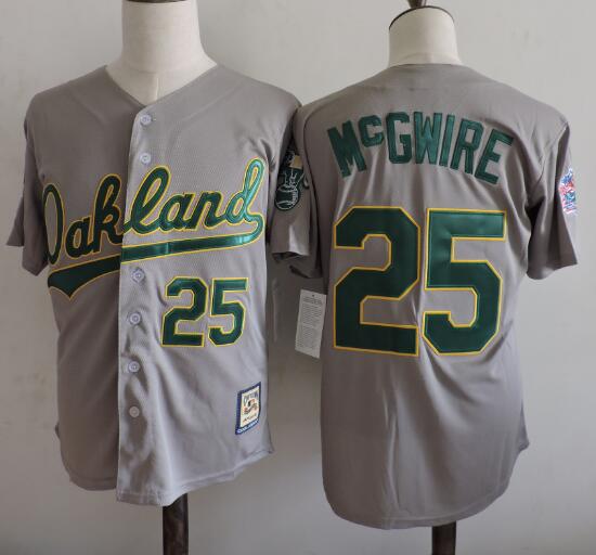 Men's MLB Oakland A's 90s Rare #25 Mark Mcgwire Throwback VINTAGE Grey 1989 World Series Jersey