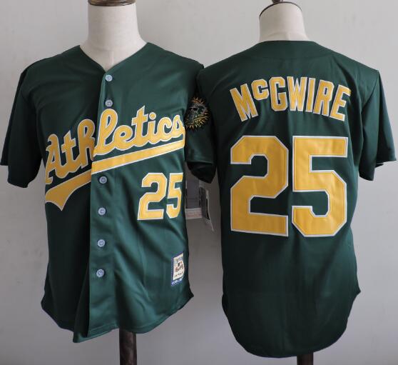 Men's MLB Oakland #25 Mark Mcgwire Throwback VINTAGE Green 1989 World Series Jersey 