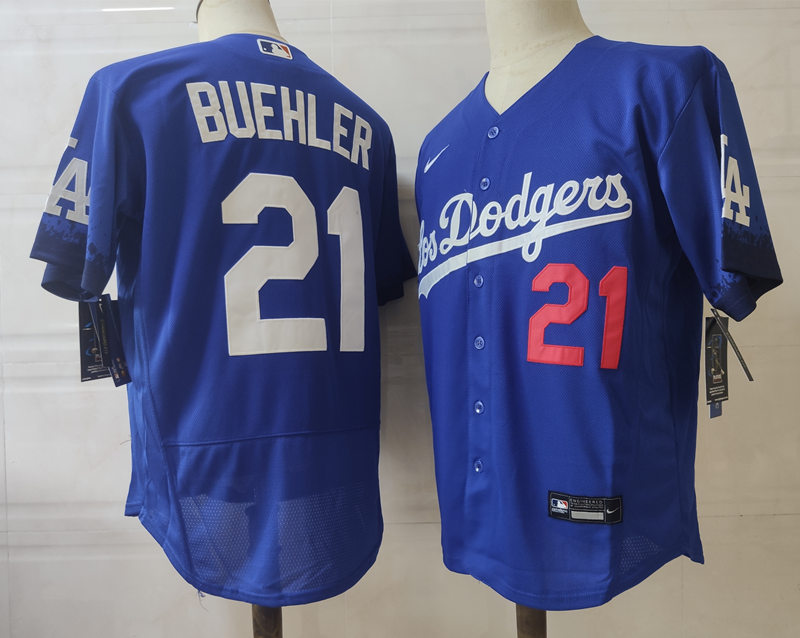 Mens Los Angeles Dodgers #21 Walker Buehler Nike Royal Stitched 2021 Los Angeles City Connect Jersey