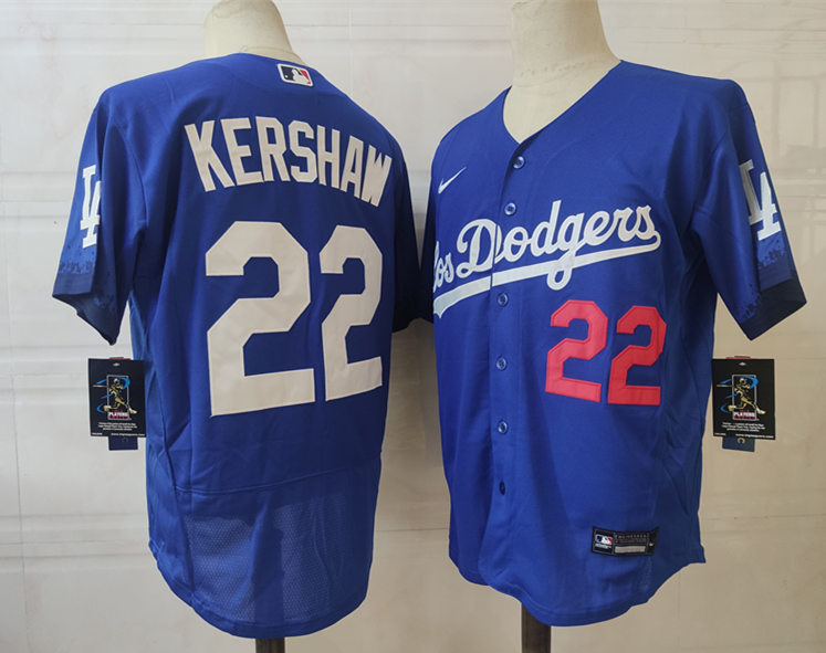Mens Los Angeles Dodgers #22 Clayton Kershaw Nike Royal Stitched 2021 Los Angeles City Connect Jersey