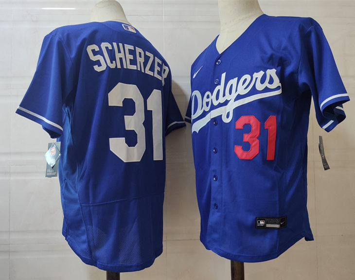 Mens Los Angeles Dodgers #31 Max Scherzer Nike Royal Alternate FlexBase Jersey