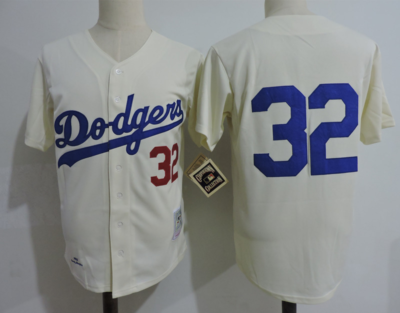 Men's Los Angeles Dodgers #32 Sandy Koufax Cream Throwback Jersey